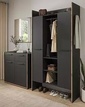 Inn.Furn Salud Garderoben-Set 3-teilig, grau/Eiche, 215x189cm (Salud)
