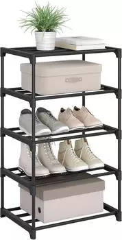 Woltu Schuhregal, offen, schmal, 5 Ebenen, Metall, schwarz (W0ITT6069)