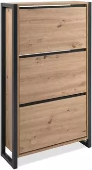 Finori Denver Schuhschrank 3 Klappen, Artisan Eiche/Anthrazit, 70x125x25cm