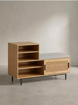 KADIMA DESIGN Schuhbank mit Sitzfläche, Eiche-Dekor, Rattan, 120x75,5x40cm