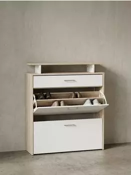 KADIMA DESIGN Schuhkipper mit Schublade Sonoma Eiche 4 F&auml;cher MDF 80x24x95cm
