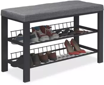 Relaxdays Schuhbank mit Polster und Schuhablage, Stoff (10049985_1506)