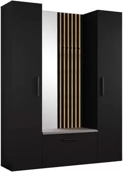 Masseno Modulo Garderobenschrank mit Spiegel, 8 F&auml;cher, schwarz, 160,6x204x40cm