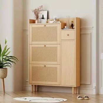 Stilvora Schuhschrank mit 3 Kippt&uuml;ren und 1 Schublade, Holz, natur, 90x125x17cm (QTEF8ANCO7Q)