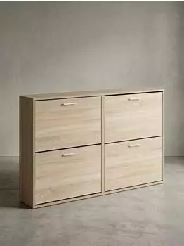 KADIMA DESIGN Nidda Schuhschrank Holz, beige, 4 Klapptüren, 120x24x81cm
