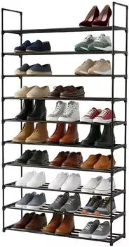 Relaxdays Schuhregal Metall/Stoff, schwarz, 94x174x30cm