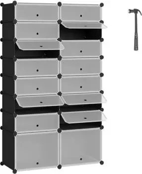 Woltu Schuhschrank 16 Fächer für 32 Paar, schwarz/weiß (W0ITT5750)