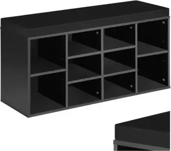 TecTake Schuhschrank mit Sitzbank und Sitzkissen, schwarz, 103,5x48x30cm
