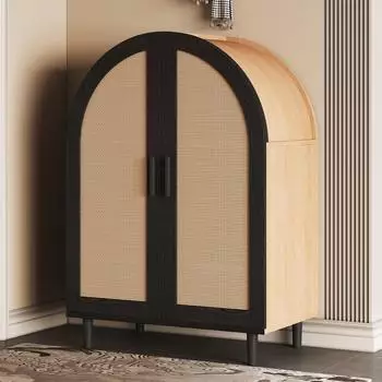 Stilvora Schuhschrank Rattanoptik 3 F&auml;cher MDF natur/schwarz (QTEYBTB2XSRG7)