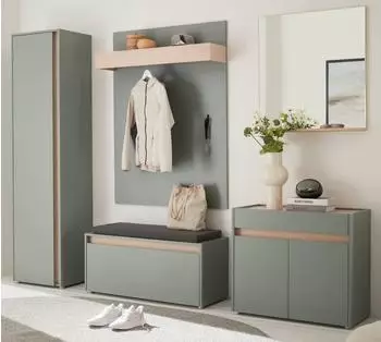 Furn.Design Garderoben-Set Center salbeigrün, Eiche 6-teilig, 260x200cm (800001444001)