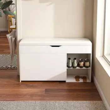 Stilvora Schuhbank mit aufklappbarem Staufach, wei&szlig;, MDF, 100x30x52cm