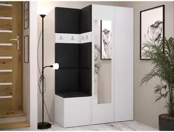 Mirjan24 Orion XXVI Garderoben-Set mit Polsterpaneel, Schrank, Sitzbank, Haken, 116x186x46cm (800001367097)