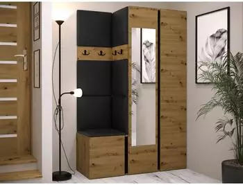 Mirjan24 Orion XXVI Garderoben-Set mit Spiegel, Schrank, Sitzbank 116x186x46cm (800001367071)