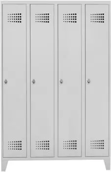 STIER Garderobenspind Premium mit F&uuml;&szlig;en, 4 Abteile, Drehriegel, lichtgrau (906474)