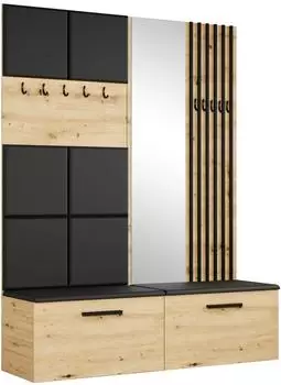 Masseno Modulo Garderobe-Set mit Spiegel, Eiche Artisan, 161,2x204x40cm (800001380514)