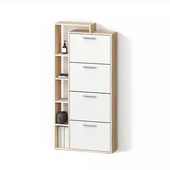 Livinity Ortello Schuhkipper 4 F&auml;cher wei&szlig;/Sonoma Eiche 80x166,1cm (800001201951)