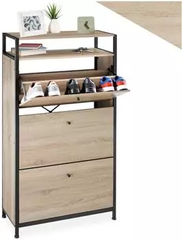 TecTake Braddock Schuhschrank 3 Klappen, Eiche Sonoma, 61x32x130cm
