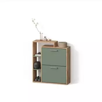 Livinity Ortello Schuhkipper Goldkraft Eiche/gr&uuml;n, 80x90cm (55889)