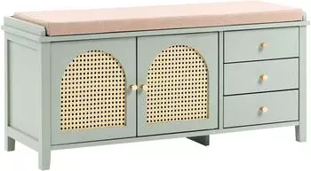 Beliani Bendigo Schuhbank MDF/Polyrattan mintgr&uuml;n mit Schubladen & T&uuml;ren