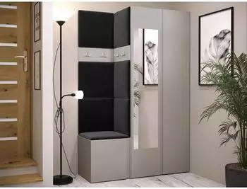 Mirjan24 Orion XXVI Garderoben-Set mit Polsterpaneel, Schrank, Sitzbank 116x186x46cm (800001367135)