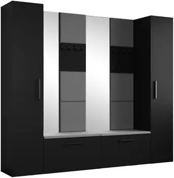 Masseno Modulo Garderobenschrank mit Spiegel, 10 F&auml;cher, schwarz, 241,2x204x40cm (800001380532)