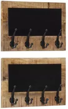 vidaXL Wandgarderoben mit 4 Haken, Mangoholz, 2er-Set (358951)