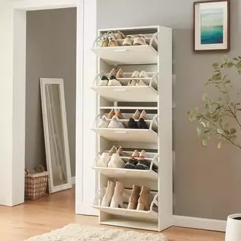 en.casa Sykkylven Schuhschrank 5 Klappen, 169x60x24cm, wei&szlig;