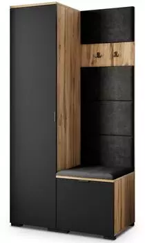 Masseno Garderobenschrank Lori 95x181x51cm Eiche Wotan/schwarz (800001380214)