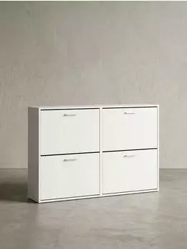 KADIMA DESIGN Nidda Schuhschrank Holz, weiß, 4 Klapptüren, 120x24x81cm