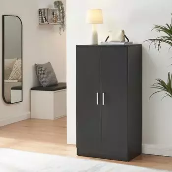 en.casa Notribontaa Schuhschrank mit 2 T&uuml;ren, 7 F&auml;cher, 108x55x35cm, schwarz