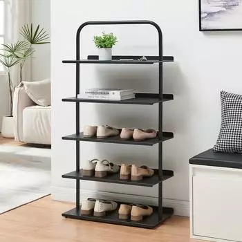 en.casa Poytya Schuhregal 5 Ebenen, Metall, schwarz, 60x119x32cm