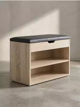 KADIMA DESIGN Cigno Schuhbank mit Stauraum, gepolstert, Kunstleder, beige, 60x30x40cm