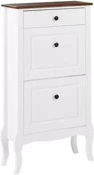 Beliani Nundle Schuhschrank MDF wei&szlig;, 2 F&auml;cher, 1 Schublade, Landhausstil
