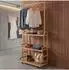 MCW Standgarderobe Q33 Bambus, Stange 3 Ablagen Rollen, 175x93x38cm (MCW-Q33)