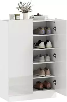 HomCom Schuhschrank mit verstellbaren Ablagen, Hochglanzt&uuml;ren, Soft-Close, wei&szlig;, 72x103x34,5cm