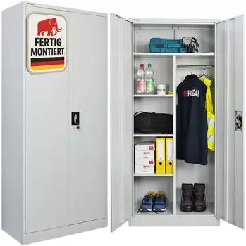 Proregal Elephant Fl&uuml;gelt&uuml;renschrank Stahl, lichtgrau, 80x180x40cm (RDZ4-13)