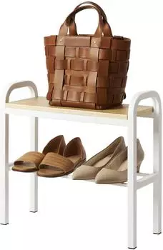 YAMAZAKI Tower Schuhregal mit Holzablage, wei&szlig;, Metall (48x19x46cm)
