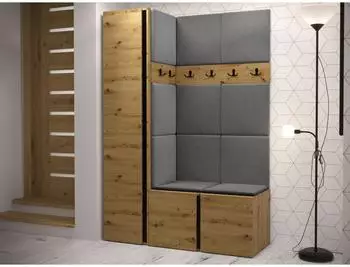 Mirjan24 Orion IX Garderoben-Set mit Schuhschrank, Sitzbank & Polsterpaneel, 124x186x46cm (800001367670)