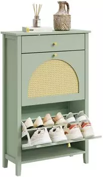 SoBuy FSR223 Schuhschrank schmal, 2 T&uuml;ren, 1 Schublade, gr&uuml;n (FSR223-GR)