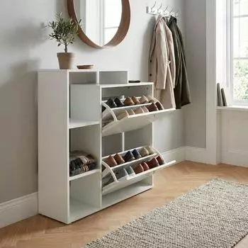 Finebuy Schuhkipper 2 F&auml;cher wei&szlig;, 12 Paar (FB113246)