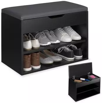 TecTake Schuhbank Jasmina mit Sitzpolster, schwarz, 60x30x43,5cm