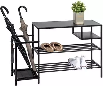 eluno Schuhregal, 4 Ablagen, Schirmst&auml;nder, Metall, schwarz, 96x59x30,5cm