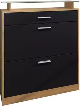 Vladon Loret Schuhschrank mit Schublade, Eiche Skandi/schwarz matt, 89x104x23cm (800000985381)