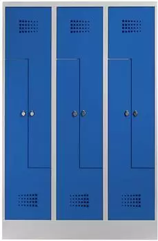 STIER Z-Garderobenspind Premium mit Sockel, 6 Abteile, Drehriegel, lichtgrau/enzianblau (906119)