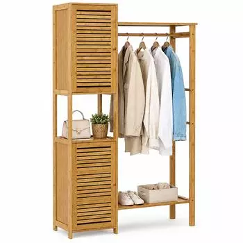 Relaxdays Kleiderst&auml;nder Bambus, 2 Schrankf&auml;cher, 164x99x29cm