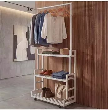 MCW Standgarderobe Q33 Bambus, Stange, 3 Ablagen, Rollen, 175x93x38cm, wei&szlig; (MCW-Q33)