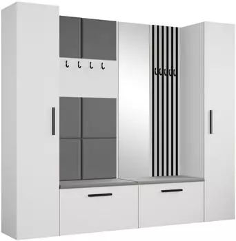 Masseno Modulo Garderobe-Set mit Spiegel, wei&szlig;, 241,2x204x40cm (800001380474)
