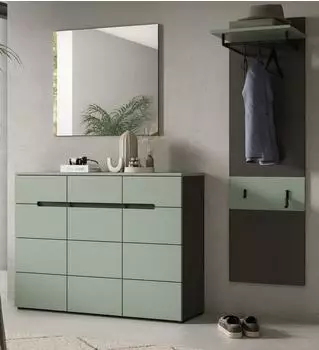 Inn.Furn Cooper Garderoben-Set 3-teilig, salbeigr&uuml;n/dunkelgrau, 180x190x37cm
