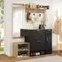OKWISH Garderoben-Set mit Schuhschrank, Sitzbank, Wandgarderobe & Spiegel, 139x35x166cm, schwarz (B139.5/D35/H166)