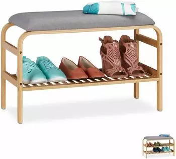 Relaxdays Schuhbank mit Sitzfl&auml;che, Holz/Textil, hellbraun, 69x46x30cm